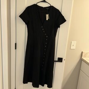NWT Madewell black dress, button down pattern. Linen blend, size 6